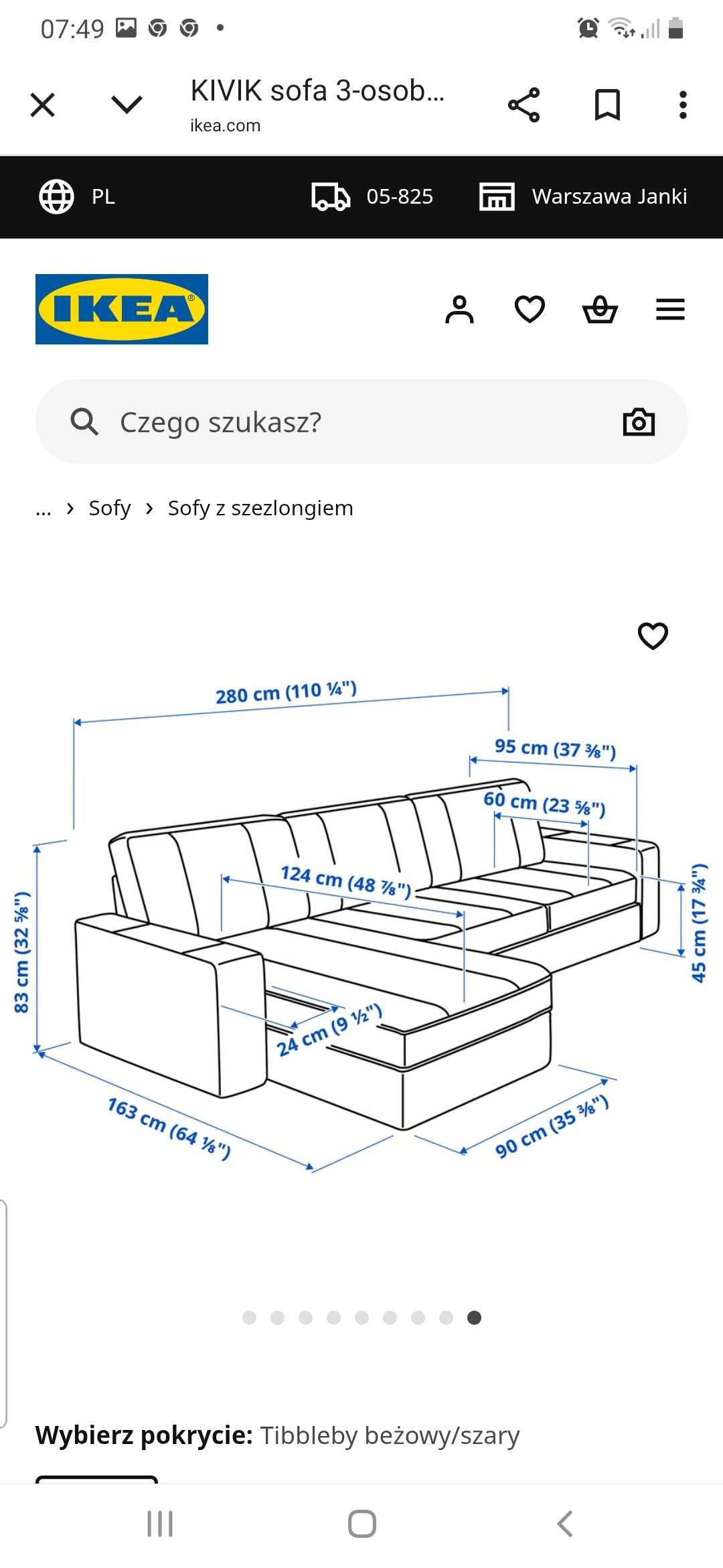 Sofa 3 osobowa z szezlongiem KIVIK