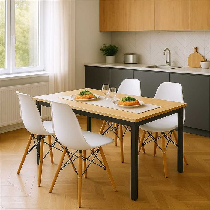 NOWY Stół do Kuchni Jadalni Salonu Biały Czarny Drewniany Loft OKAZJA