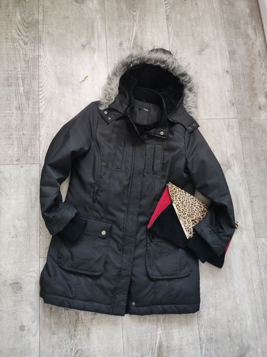 Ciepła kurtka zimowa 42 XL Next czarna z kapturem