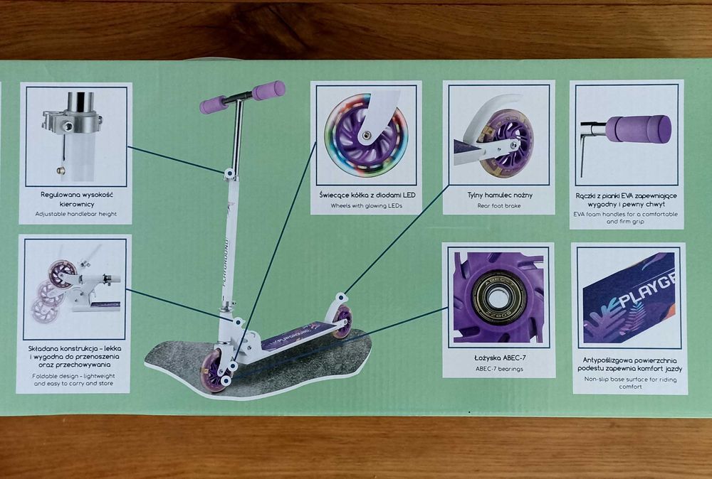 Hulajnoga dla dzieci Playground LED aluminiowa - nowa biała
