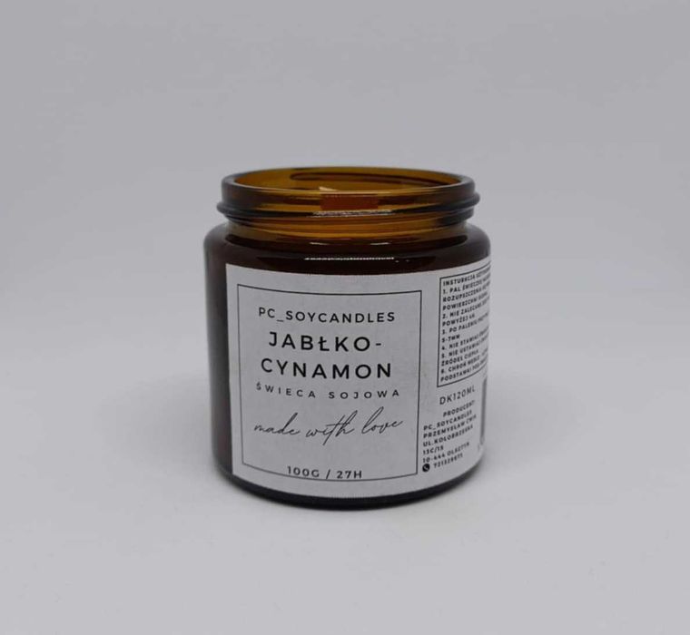 Świeca Sojowa Zapachowa Jabłko-cynamon 120ml 27h Drewniany Knot