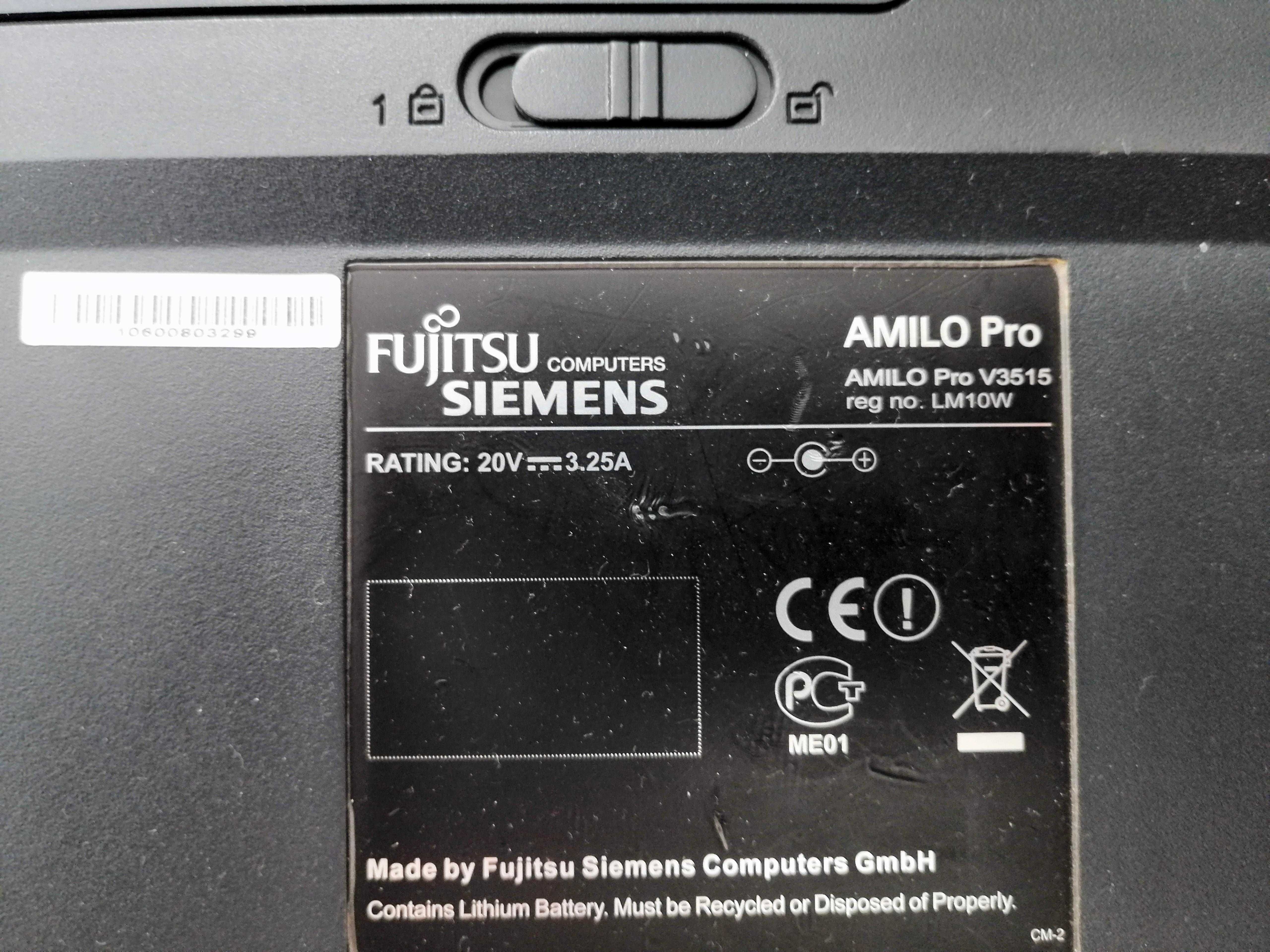 Laptop AMILO Pro V3515 Fujitsu Siemens RAM 1GB + bateria. Niesprawny