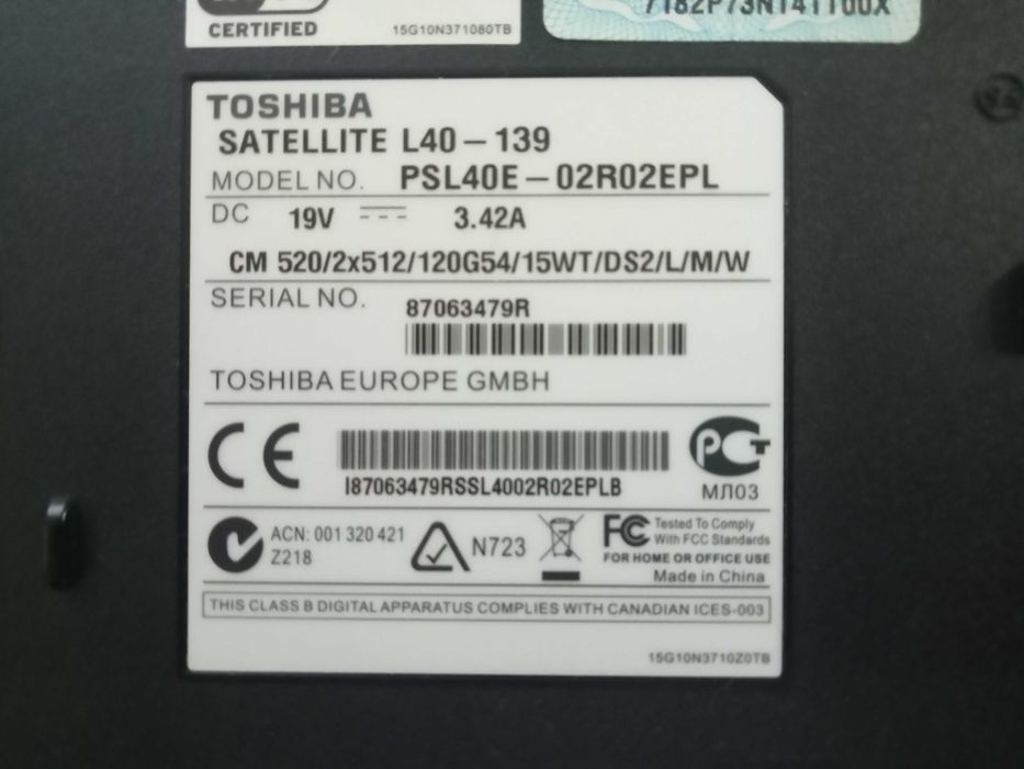 laptop Toshiba Satellite L40-139 na części