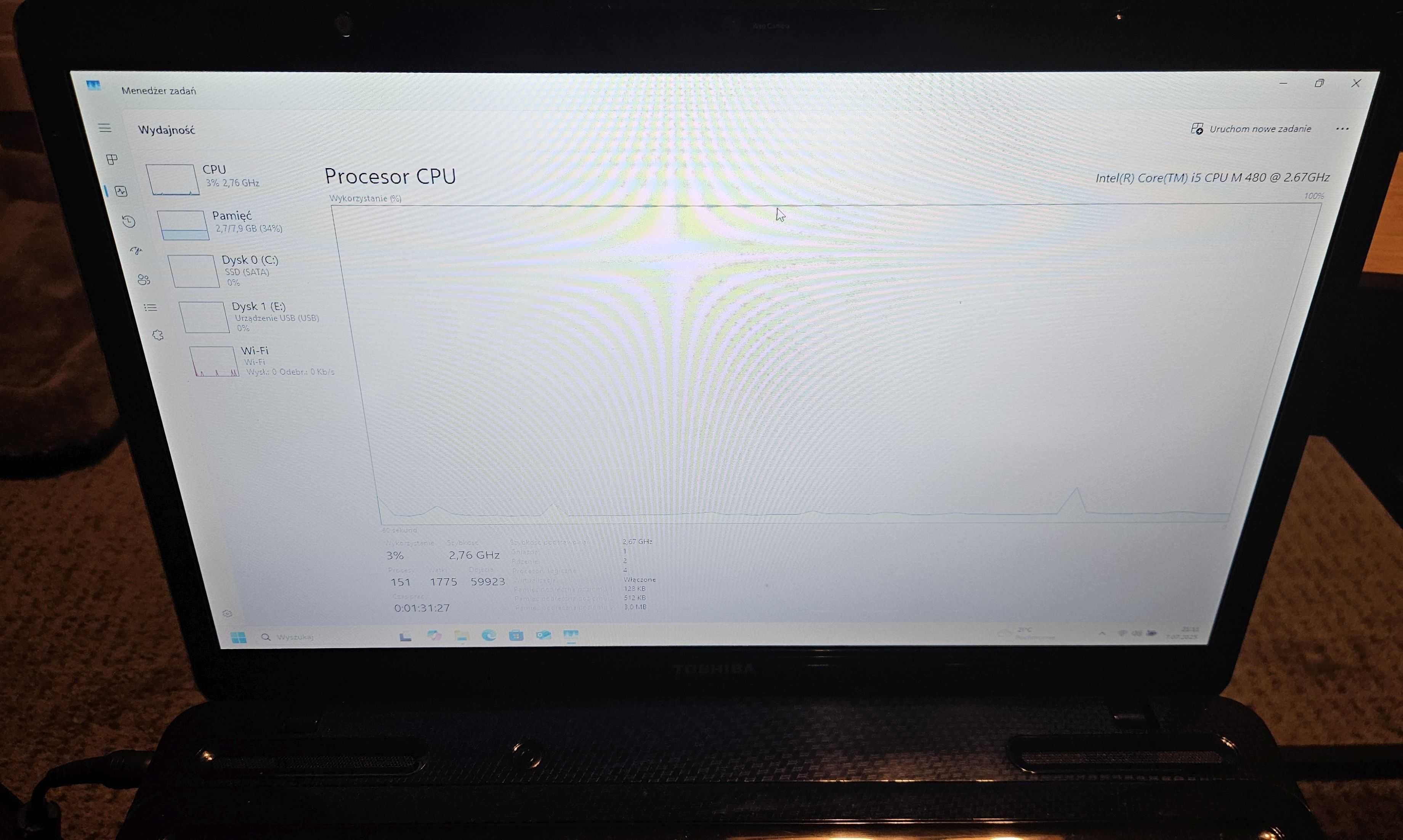 Toshiba satellite 17 cali model: L670 i5-480M 8GB RAM 256SSD