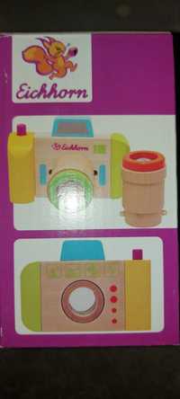 Drewniany aparat fotograficzny dla dzieci z kalejdoskopem