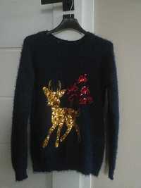 Granatowy świąteczny sweter z aplikacją rozmiar S