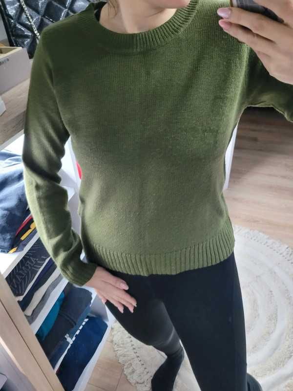 H&M sweterek khaki zielony S M