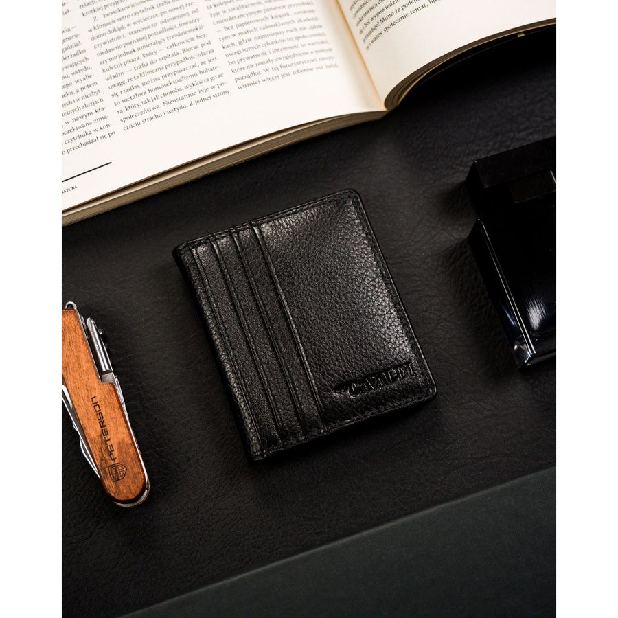 czarne etui na karty ze skóry naturalnej z systemem rfid - 4u cavaldi