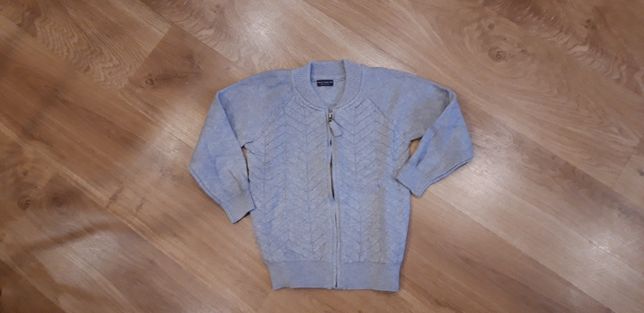 Siwy, rozpinany, ciepły sweter chłopięcy Next r. 104 cm