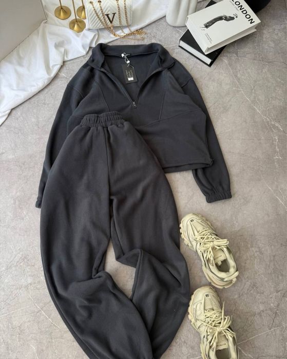 Теплый костюм женский двойка джогеры+кофта флис