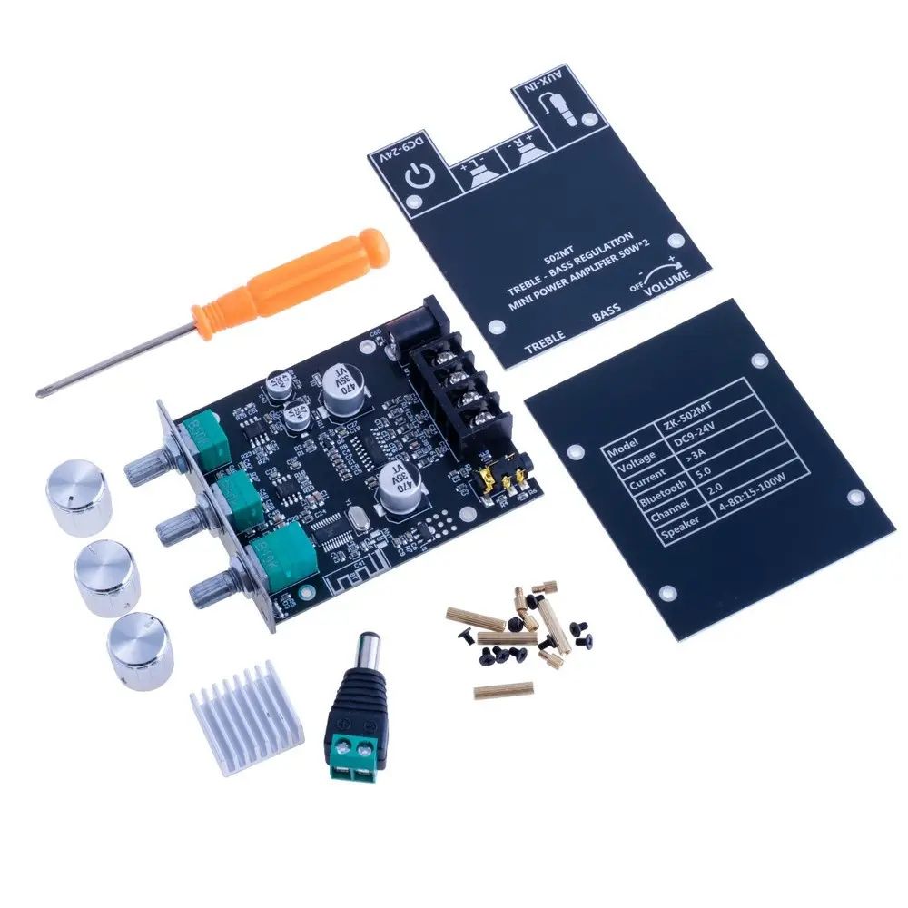 Підсилювач ZK-502MT Bluetooth v5.0, Aux 50Вт*2, 2.0, DC 12-24В
