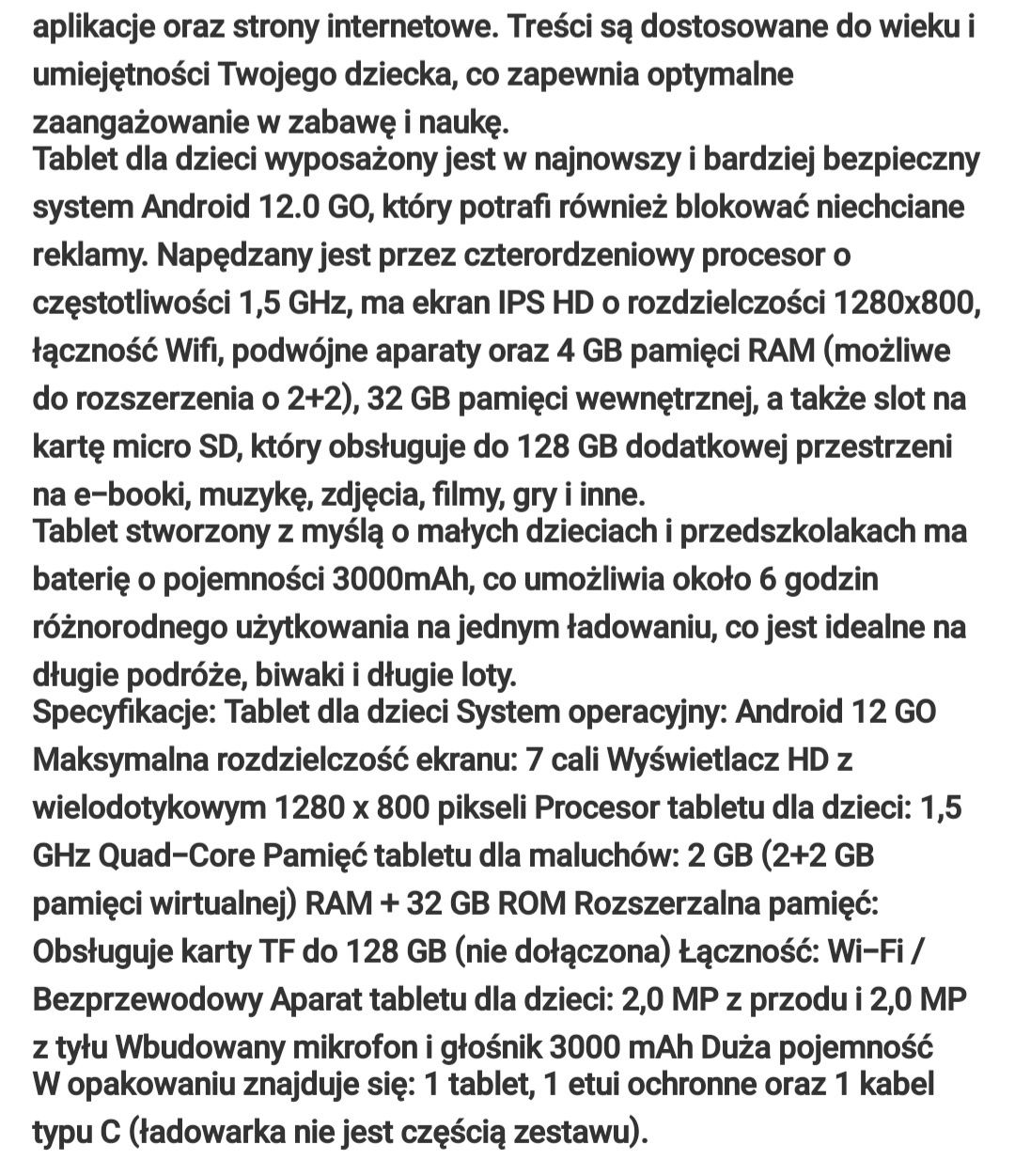 Tablet dla dzieci z etui