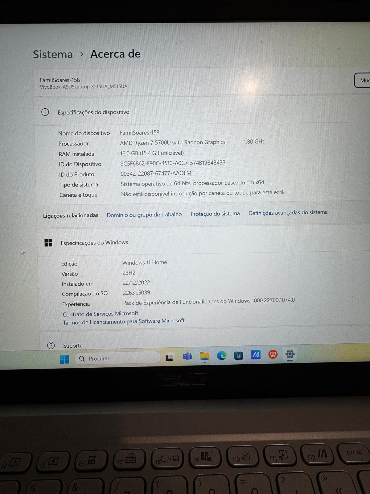 Portátil Asus AMD Ryzen 7