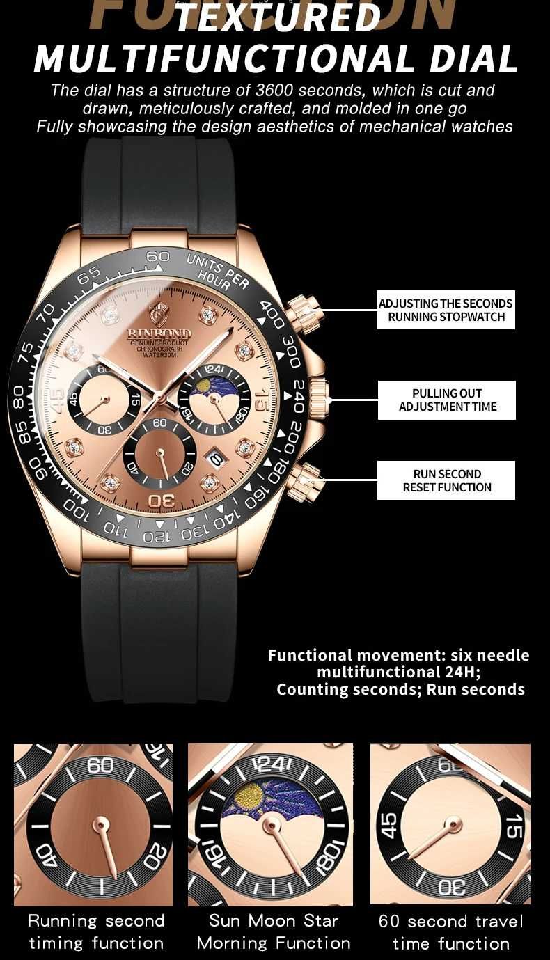 Мужские часы с хронографом BINBOND Chronograph Quartz Watch ремешок