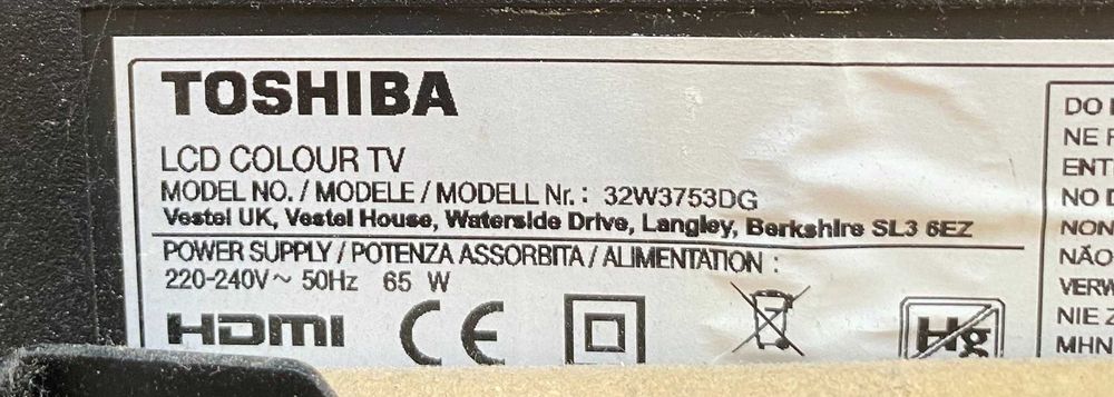 TV Toshiba LCD Mod: 32W3753DG