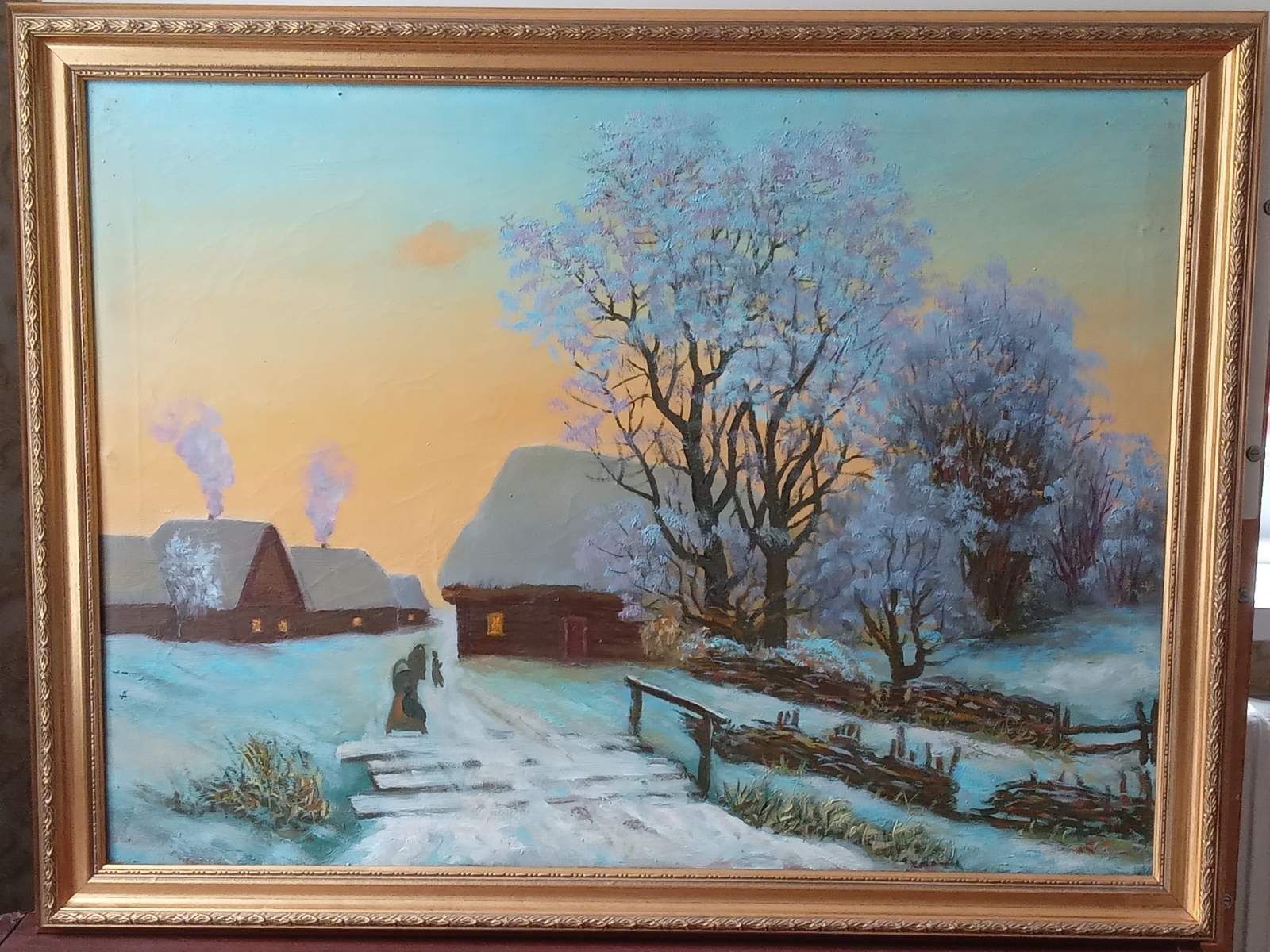Картина "Зима в селі", олія на холсті, багет 63×81