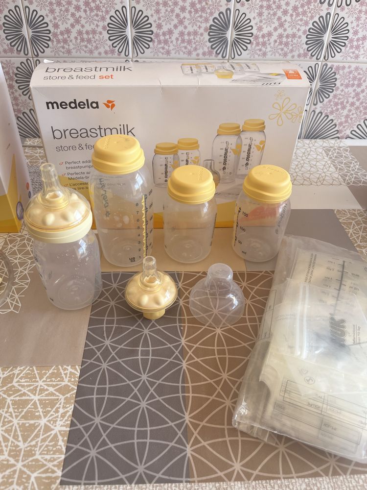 Banda tira leite+kit medela+aquecedor mamadeira+saco de congelar leit