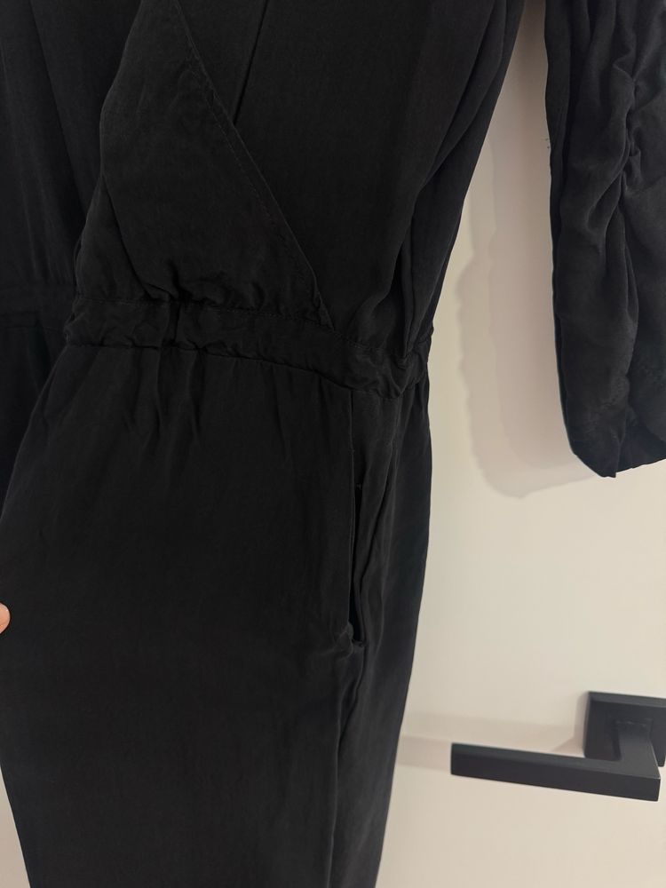 czarny kombinezon cupro monsoon dlugi maxi 42 XL kopertowy boho