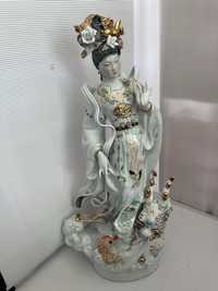 Deusa Guan Yin com Dragão e Koi (Porcelana Vintage)