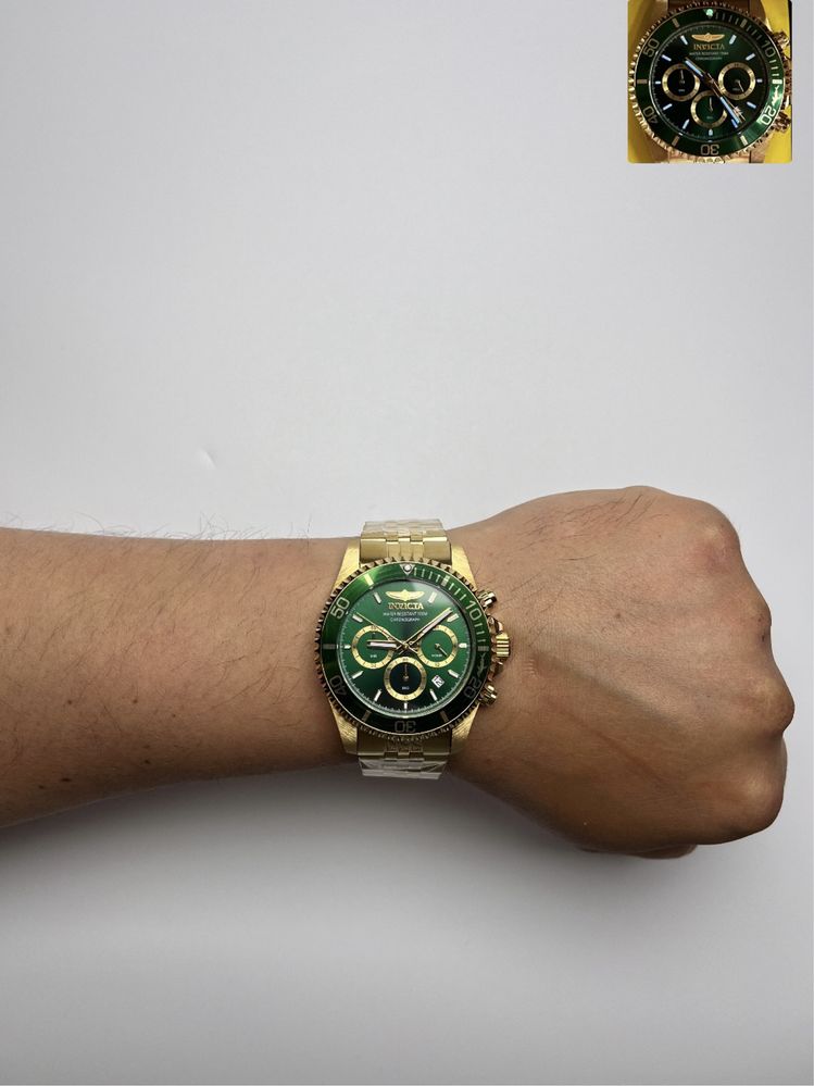 Invicta 48383, чоловічий золотистий годинник, інвікта хронограф
