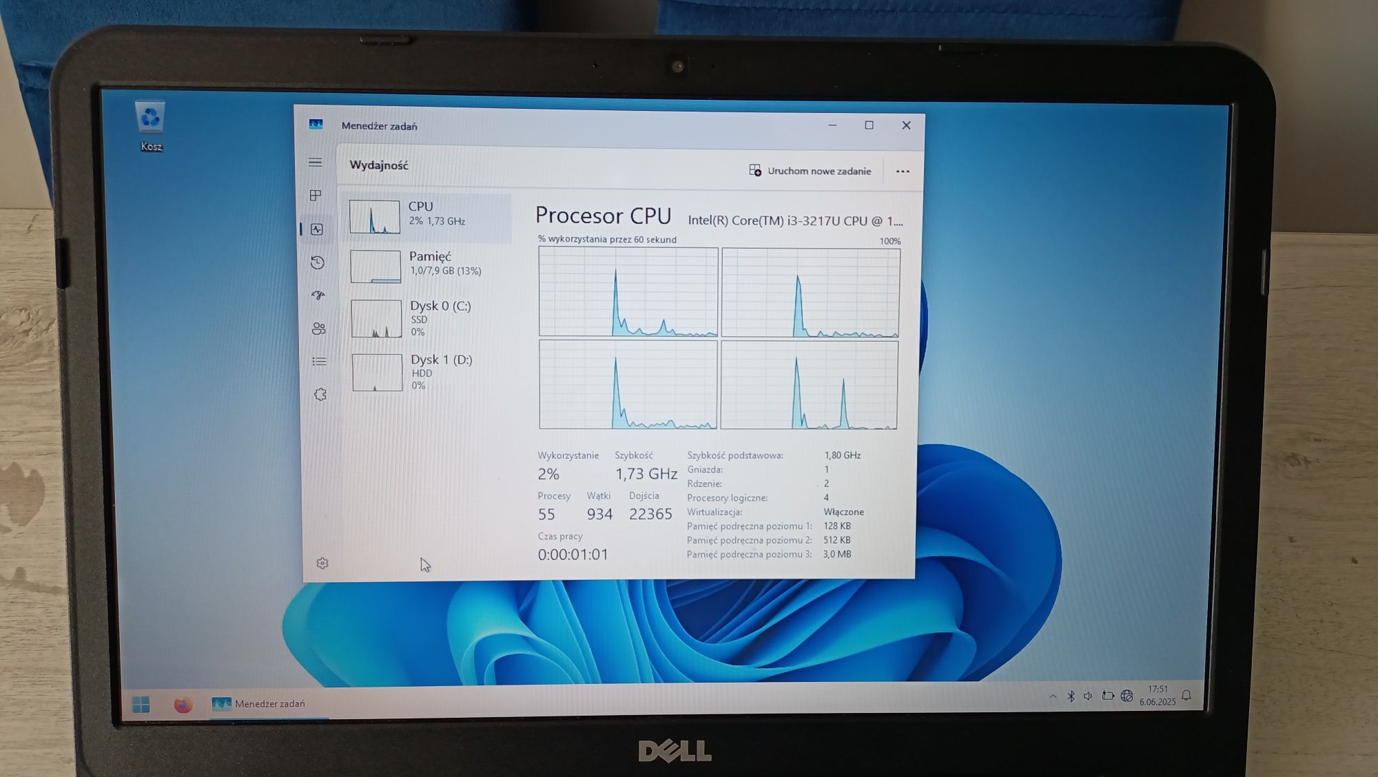 Laptop Dell 15" 8GB ram, SSD, HDD