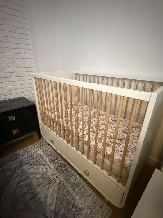 IKEA MYLLRA Łóżeczko z szufladą, białe 60x120 cm