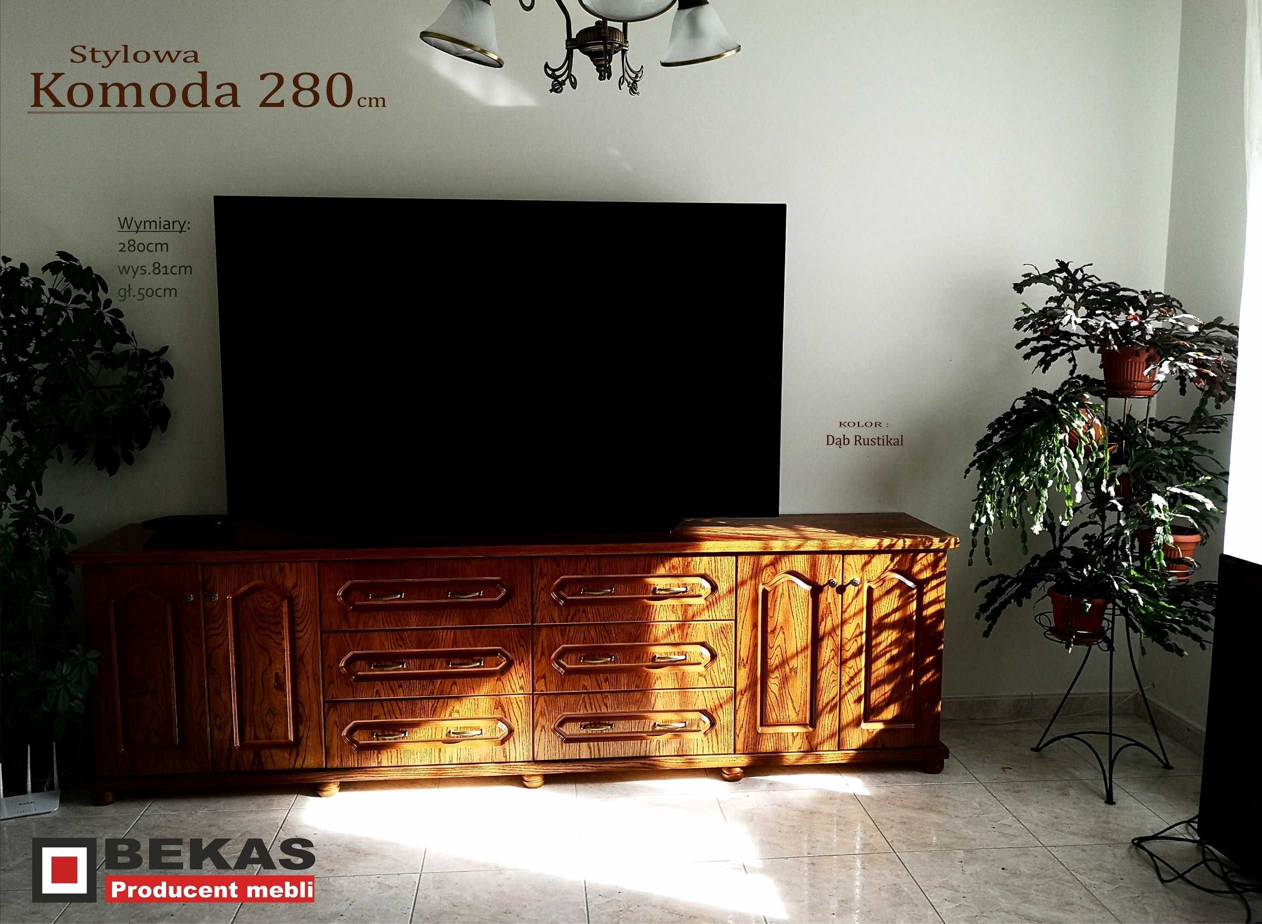 Duża Komoda 280` (8D-4S) XXL Wysoka Dąb rustikal Bekas Meble