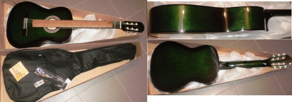 Guitarra clássica 4/4 verde e set