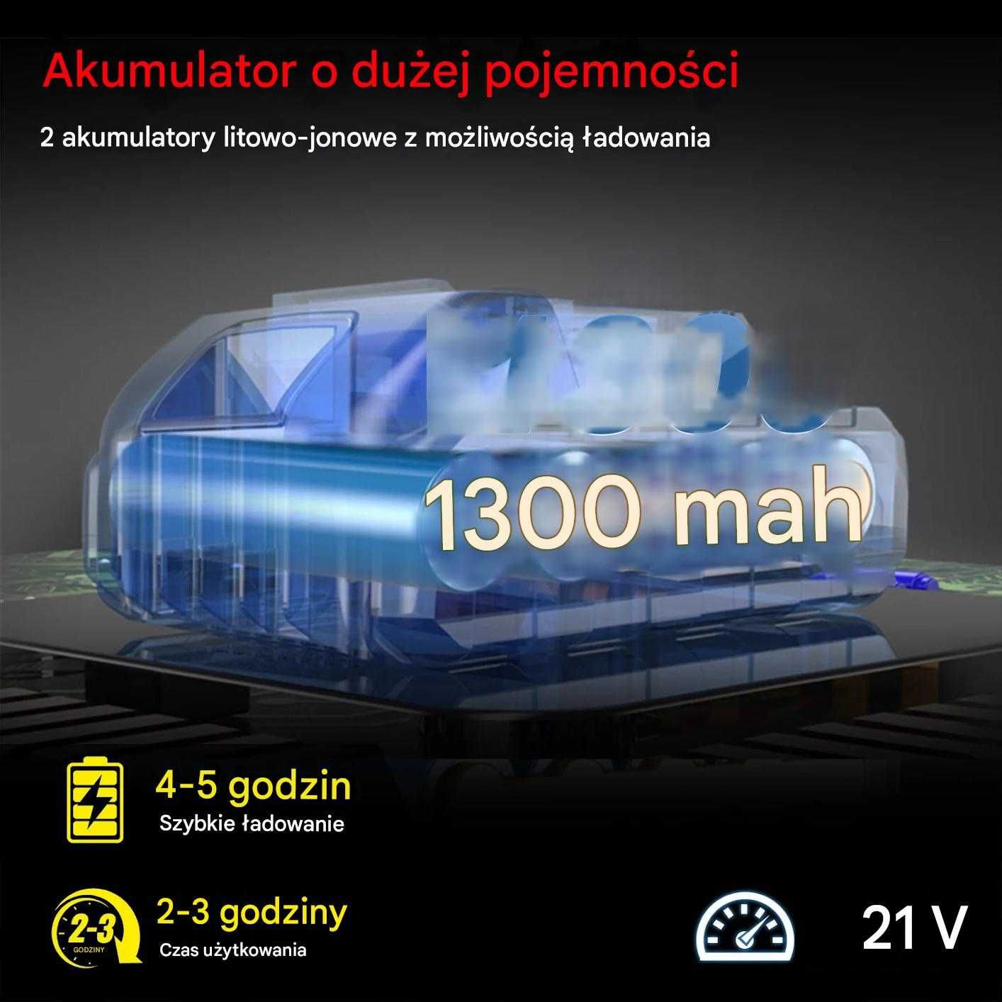 Sekator elektryczny akumulatorowy 1200W 21V 2 x bateria nożyce