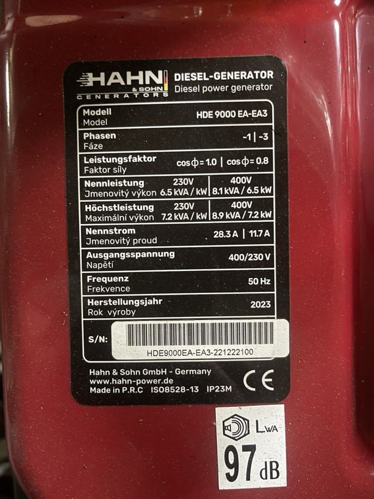 Генератор дизельний 7 кВт, 4-тактний Hahn&Sohn HDE9000