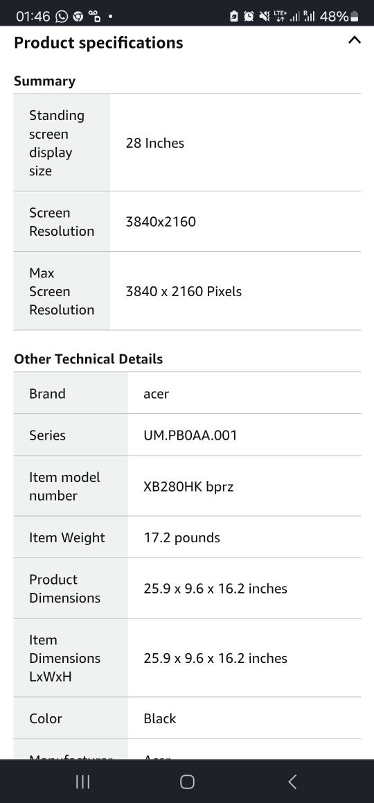 Monitor Acer 28" 4k2k - preferowany odbiór