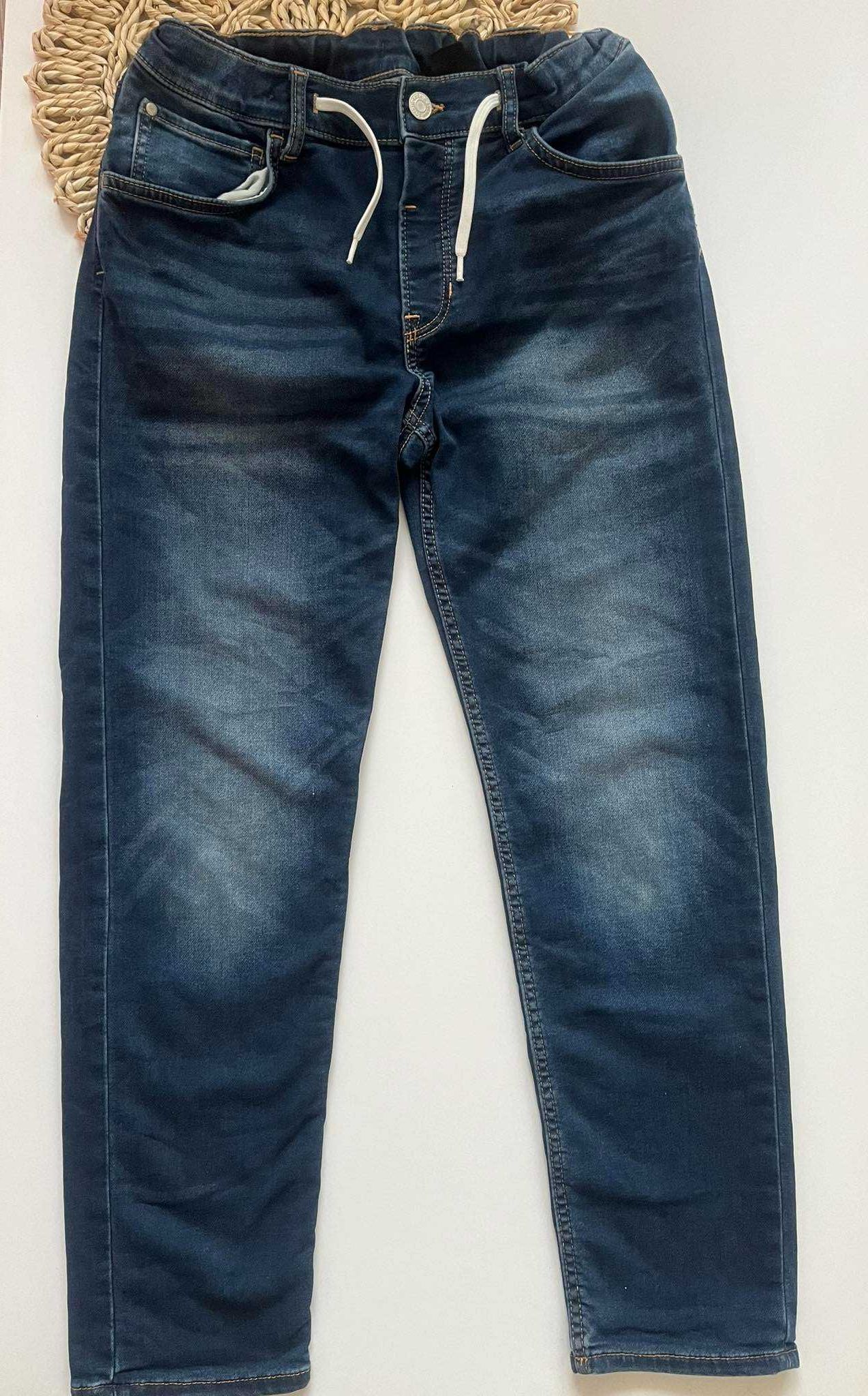 Granatowe jeansowe spodnie joggery elastyczne H&M 12-13 lat 158 cm