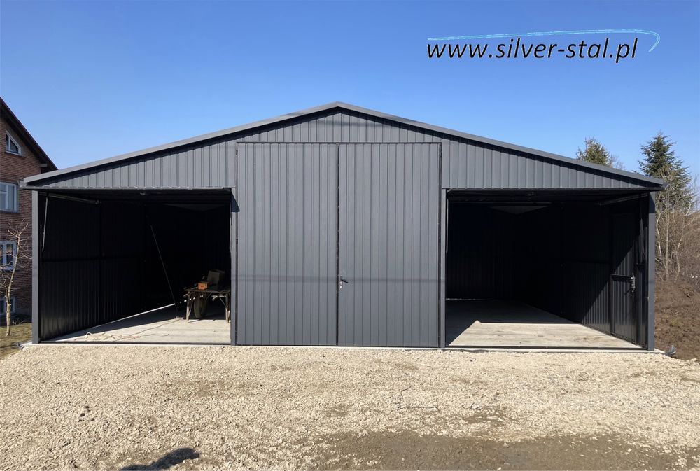 Garaż blaszany dwuspadowy 9x6 9x5 wiata blaszaki Silver-Stal