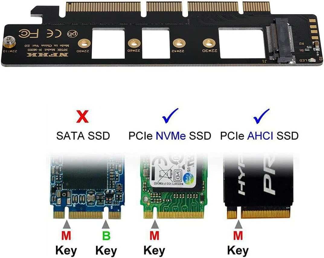 Адаптер переходник M2 M-Key NVME AHCI PCI-E 3.0 16x 4X SSD 110 - 80 мм