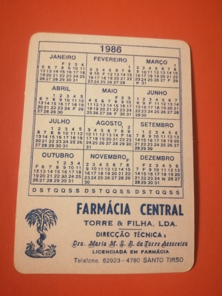 Calendário de bolso (1986) | Santo Tirso