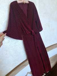 Przepiękna burgundowa sukienka midi welur Zara retro style M L