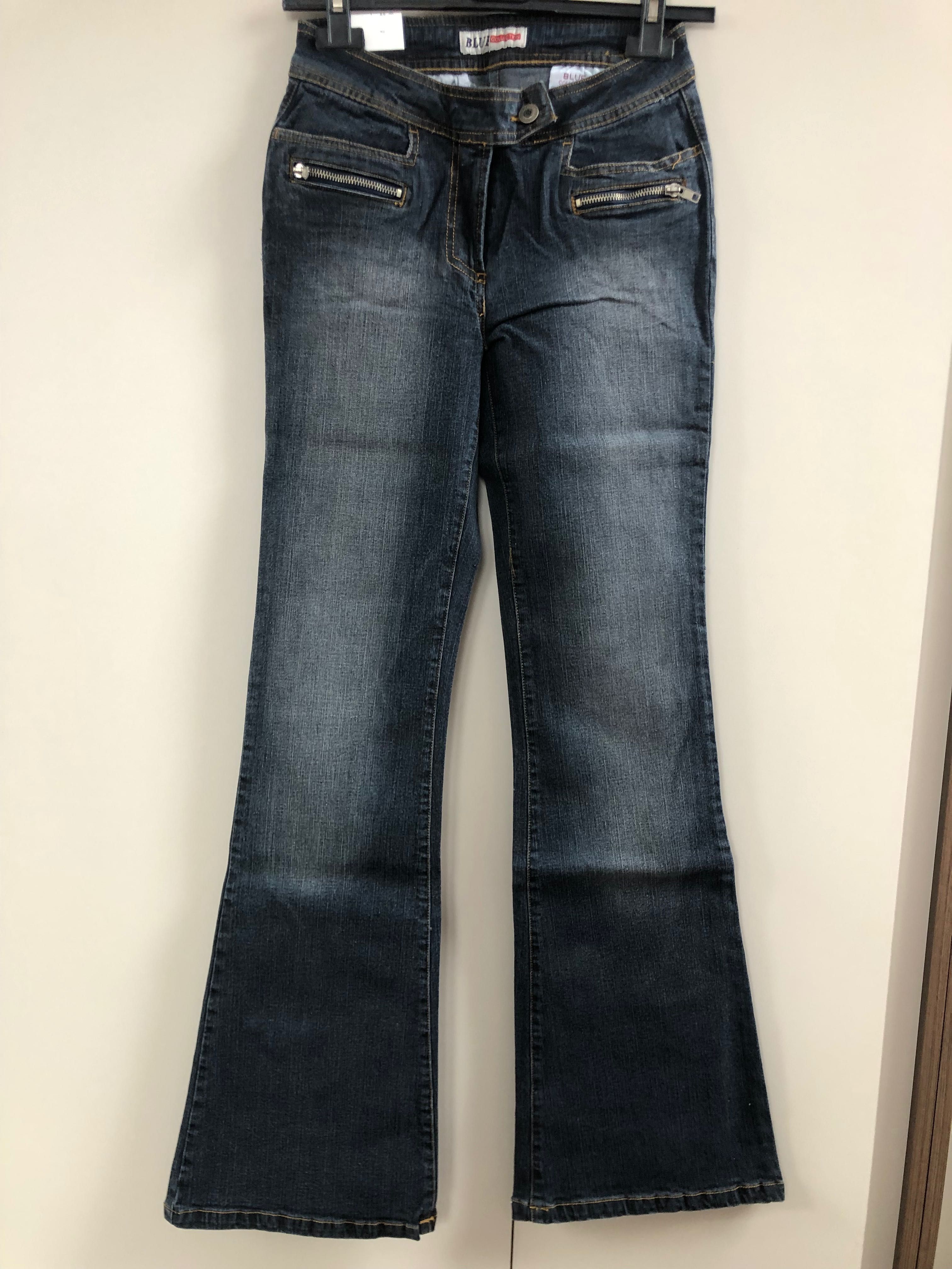 Nowe klasyczne jeansy dzwony y2k niski stan granatowe vintage XS