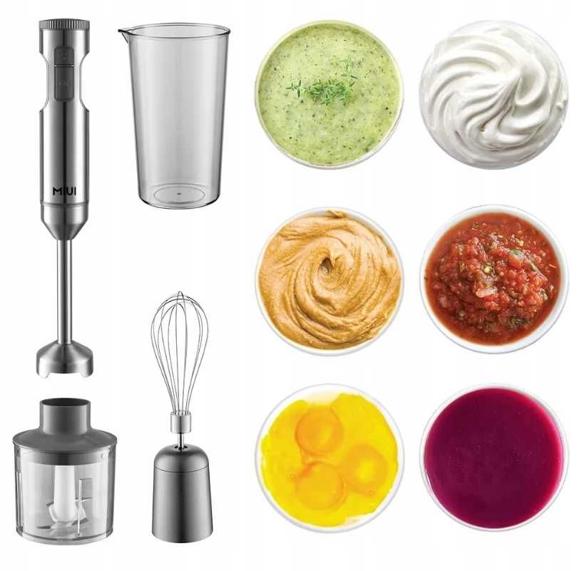 Mocny Blender Ręczny 4w1 MIUI Zanurzeniowy 1000W Stalowy ZESTAW