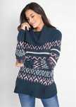 B.P.C granatowy sweter we wzór norweski z szerokim golfem r.40/42