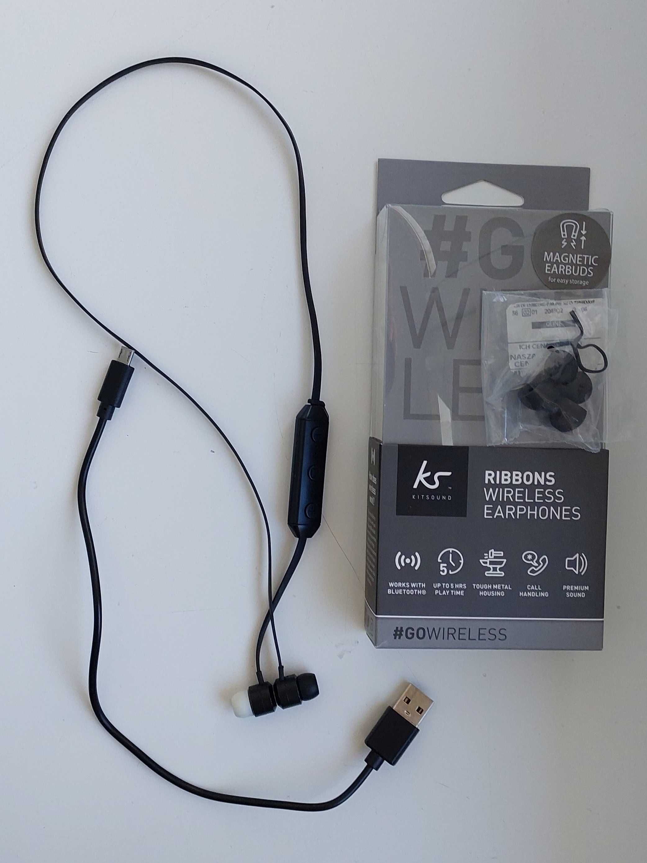 Słuchawki bezprzewodowe bluetooth douszne KS Ribbons nowe gumki