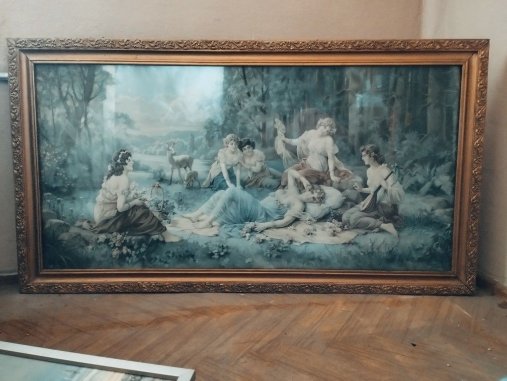 Stary obraz nimfy / kobiety w lesie