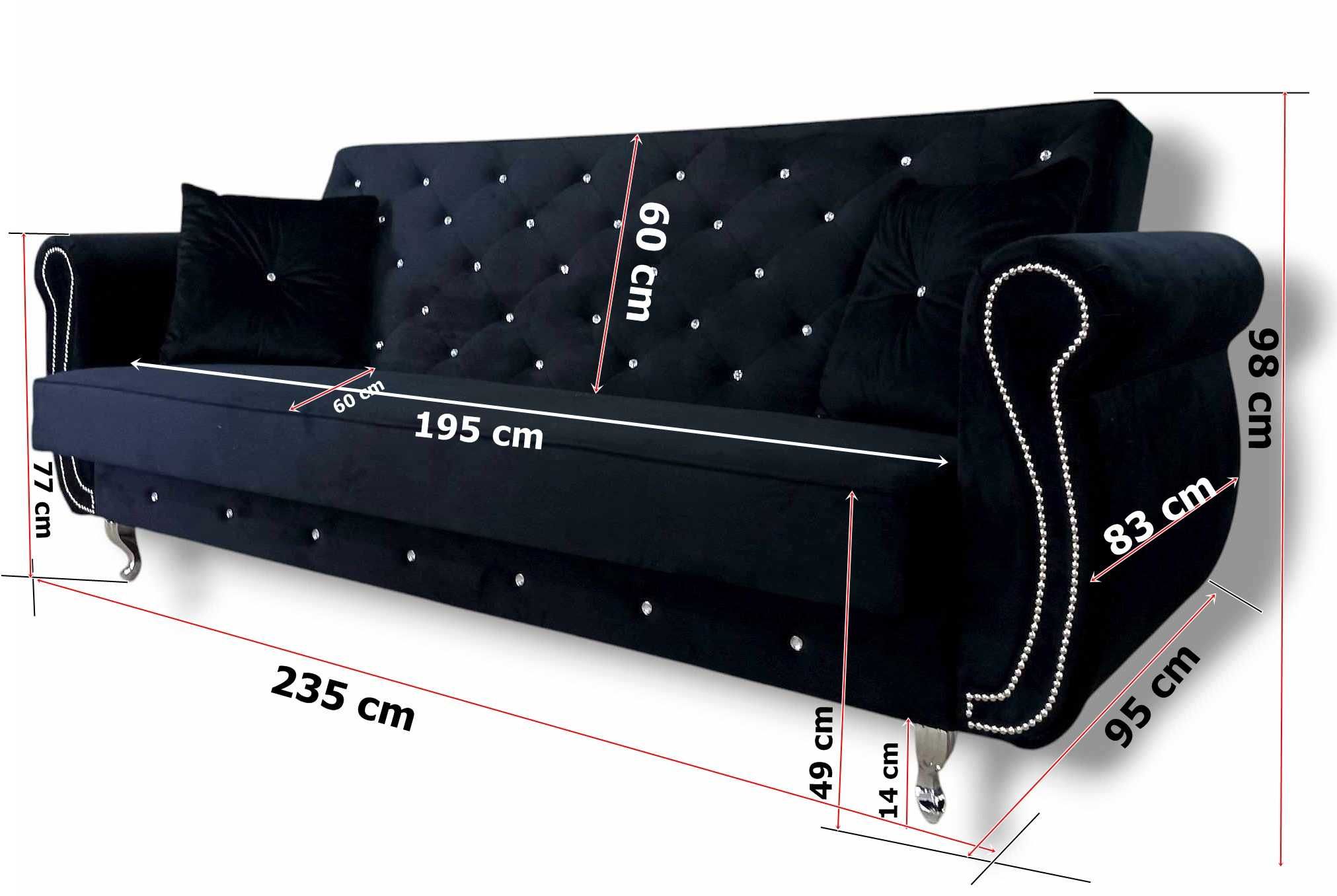 Sofa Chesterfield Glamour Kanapa rozkładana pojemnik Fotele,stół pufa