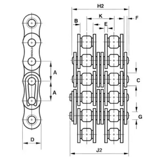 Ланцюг ,Цепь (12B-2)  RENOLD 2ПР-19,05-6400  двухрядна 1шт = 5метрів
