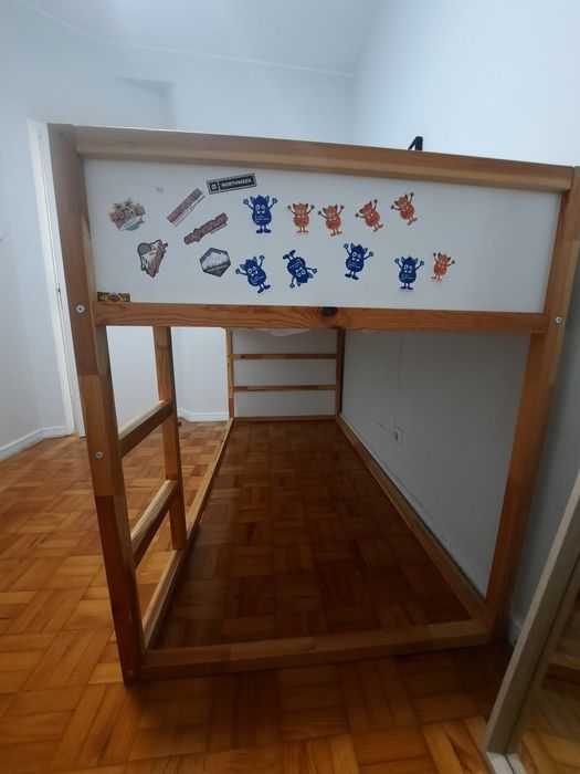 Cama + colchão reversível, branco/pinho, 90x200 cm + colchao +