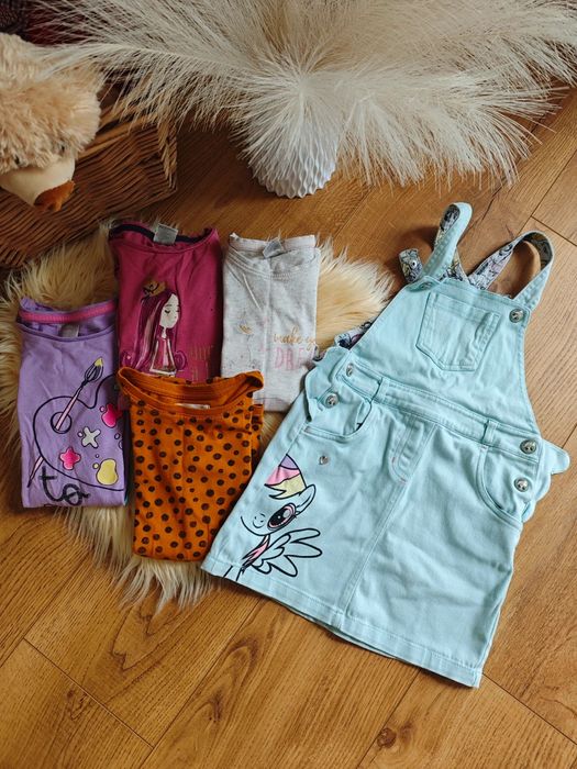 Zestaw dla dziewczynki rozmiar 122 4 bluzki z długim rękawem+ sukienka