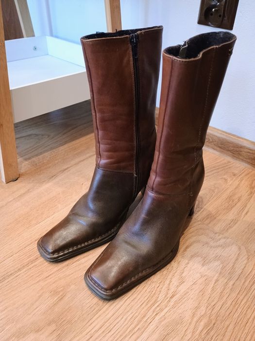 Brązowe skórzane botki JOSE SAENZ, Made in Spain, r. 37