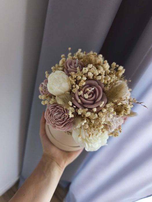 Flower boxy ze świec sojowych, bukiet świec, candle flower box