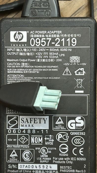 Transformador impressora HP carregador cabo