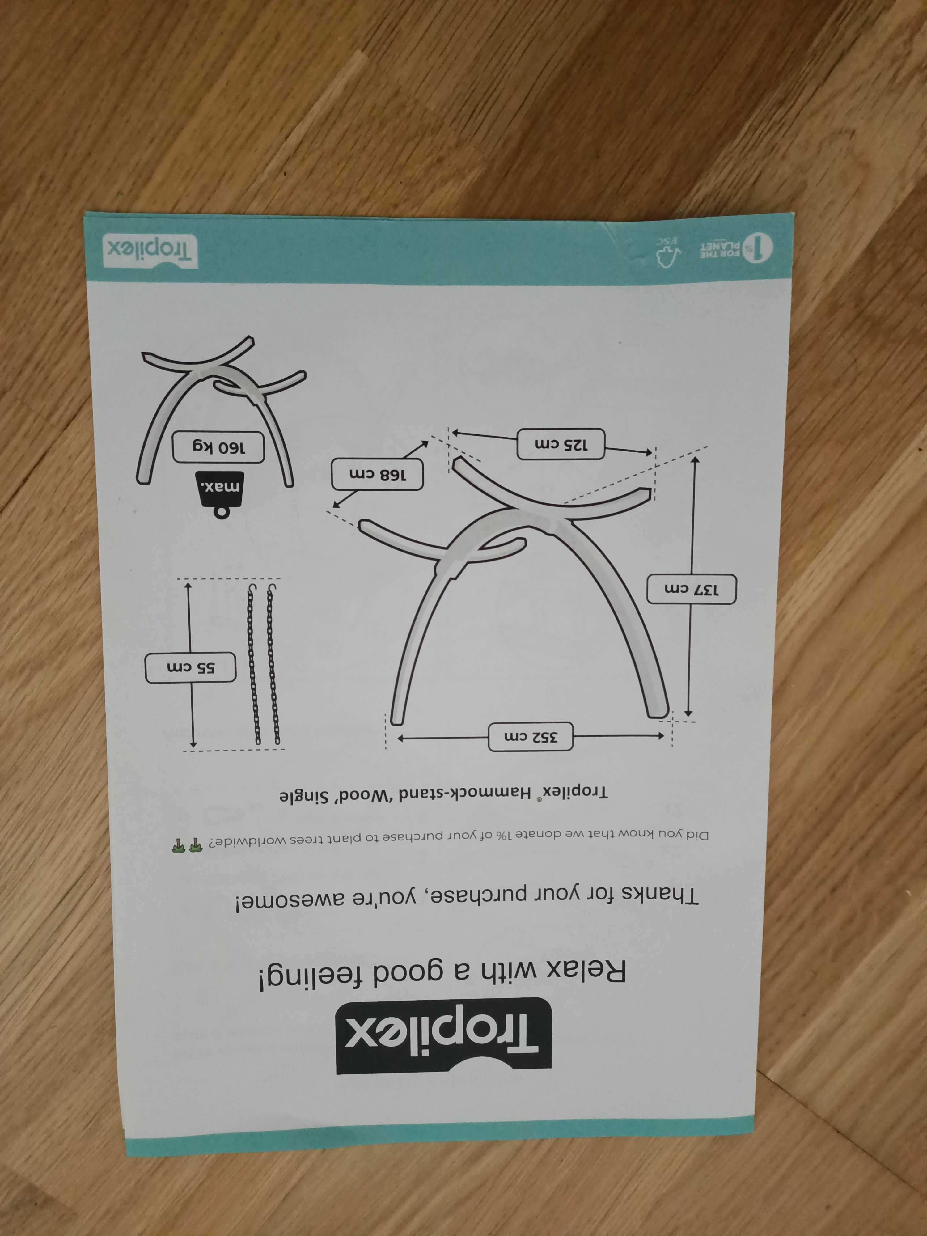 Hamak ze stelażem TROPILEX Nowy! Pojedynczy