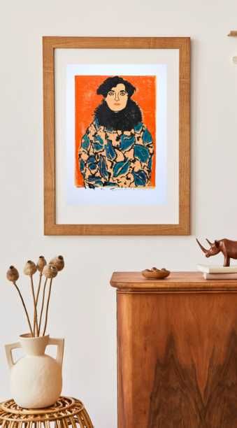 Grafika linoryt ręcznie tworzona dekoracja ścienna kobieta Klimt